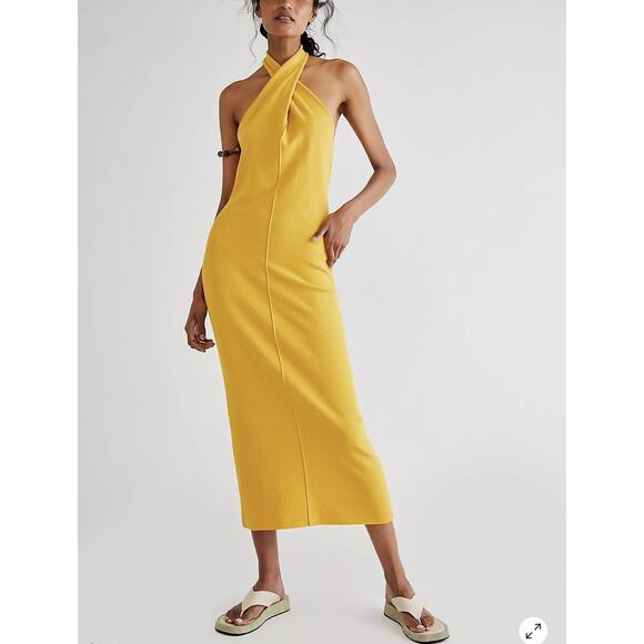 Free People Mustard Halter Midi Dress - Picture 1 of 11
